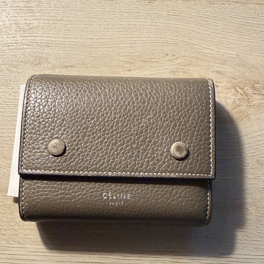 Celine Pebbled Leather Wallet in Taupe/grey